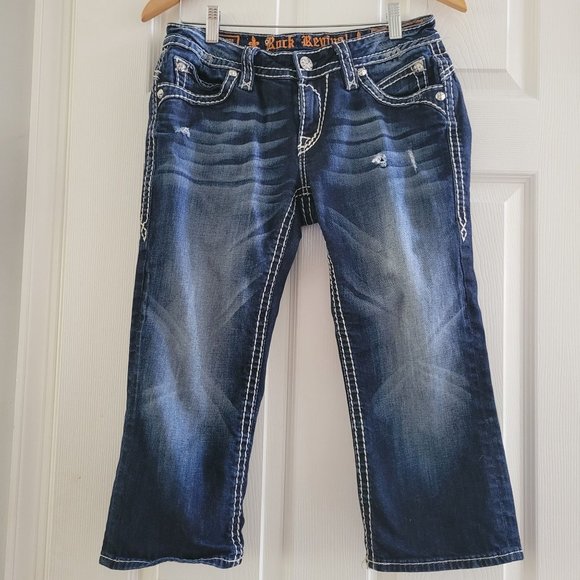 Rock Revival Johanna Capri Blue Jeans denim size 29 low rise Rodeo Festival - Picture 8 of 11
